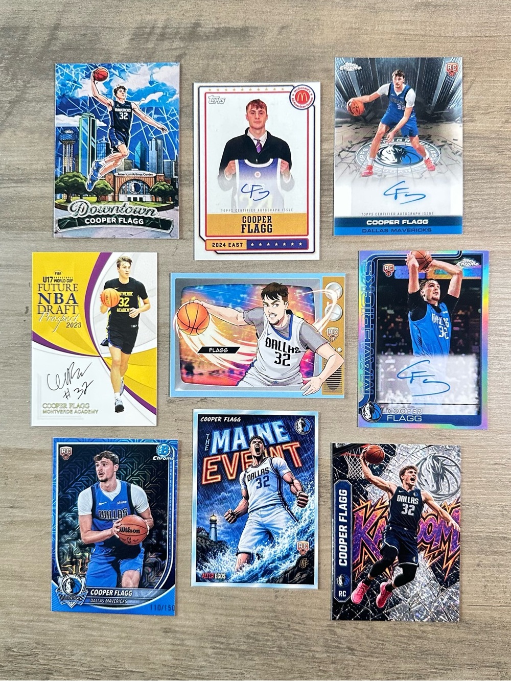 Cooper Flagg Signed Rookie Lot of (9) Downtown Kaboom Novelty Cards.